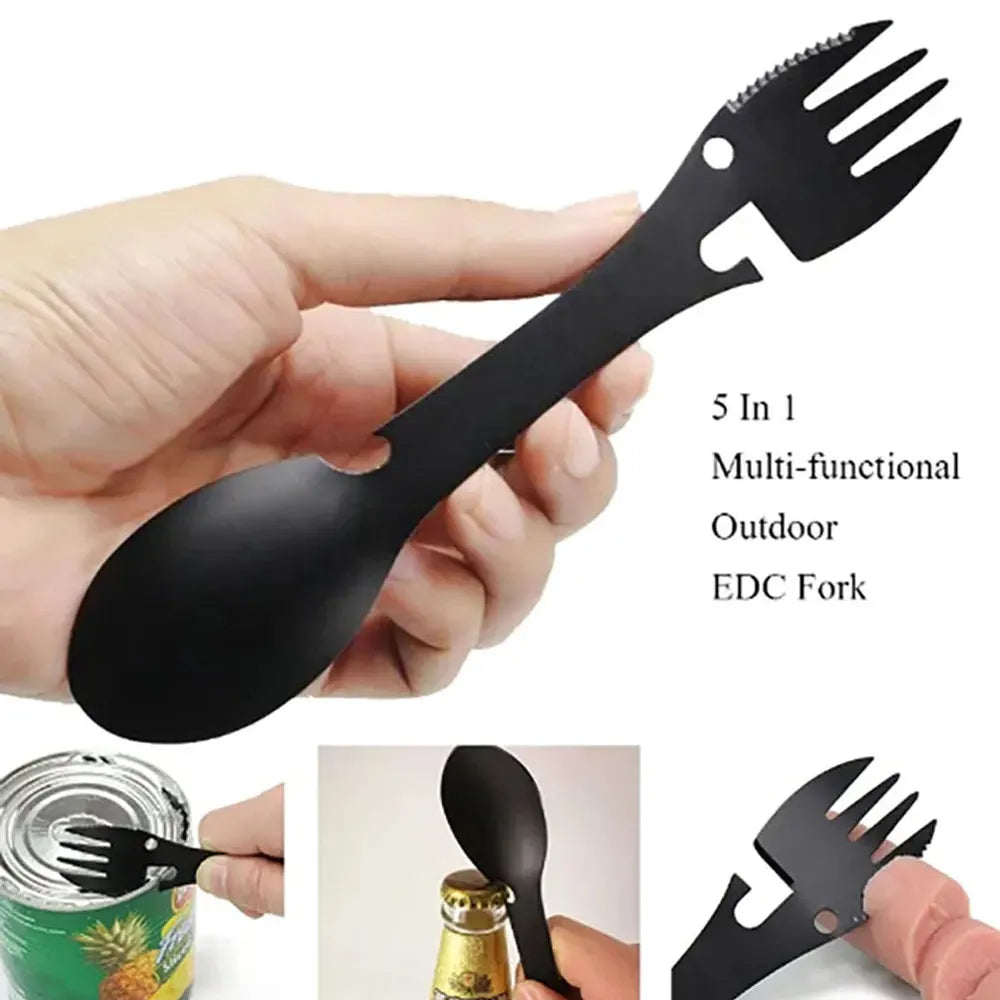 Multifunctional Camping Cookware Spoon Fork Bottle Opener Portable Tool Safety & Survival Durable Stainless Steel Survival kit#