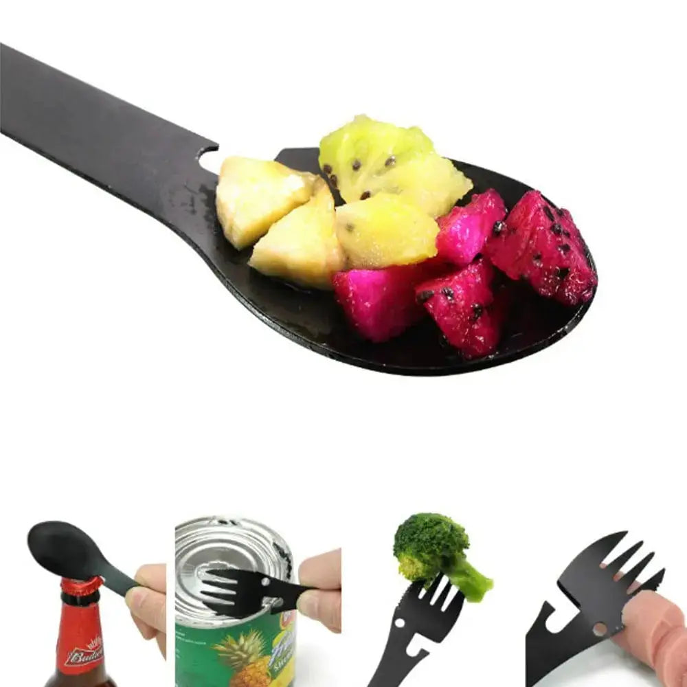 Multifunctional Camping Cookware Spoon Fork Bottle Opener Portable Tool Safety & Survival Durable Stainless Steel Survival kit#