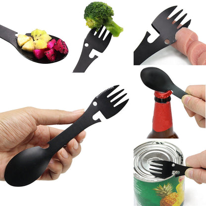 Multifunctional Camping Cookware Spoon Fork Bottle Opener Portable Tool Safety & Survival Durable Stainless Steel Survival kit#