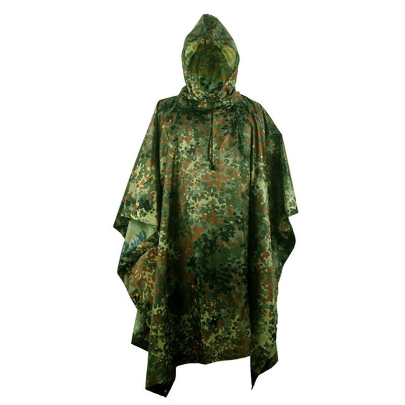 Outdoor Hooded Breathable Rainwear Camo Poncho Army Tactical Raincoat Camping Hiking Hunting Birdwatching Suit Travel Rain Gears