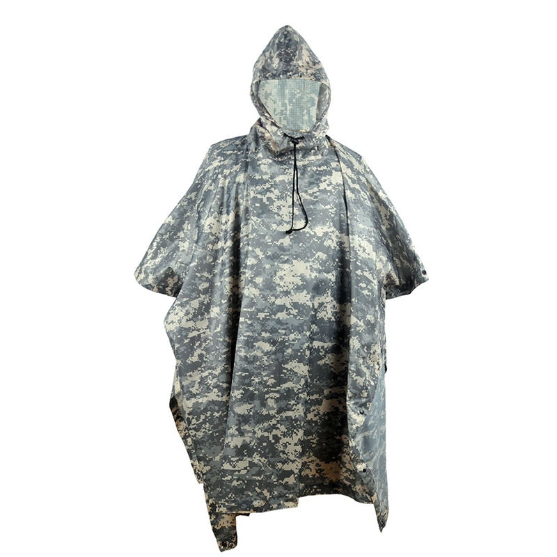 Outdoor Hooded Breathable Rainwear Camo Poncho Army Tactical Raincoat Camping Hiking Hunting Birdwatching Suit Travel Rain Gears