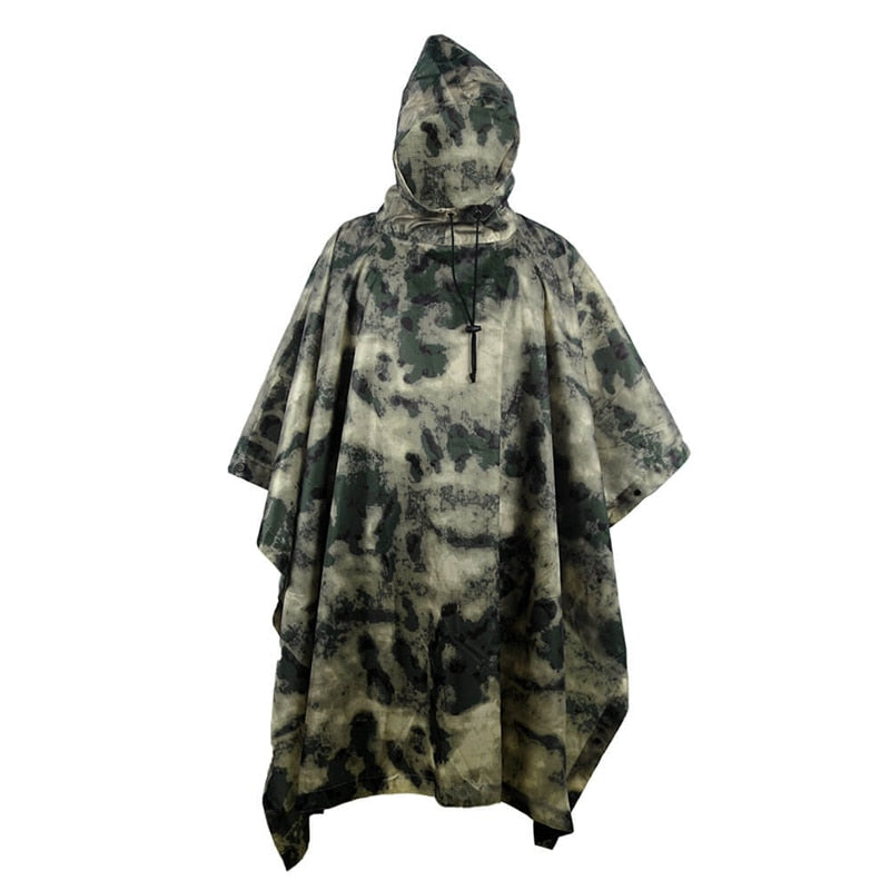 Outdoor Hooded Breathable Rainwear Camo Poncho Army Tactical Raincoat Camping Hiking Hunting Birdwatching Suit Travel Rain Gears