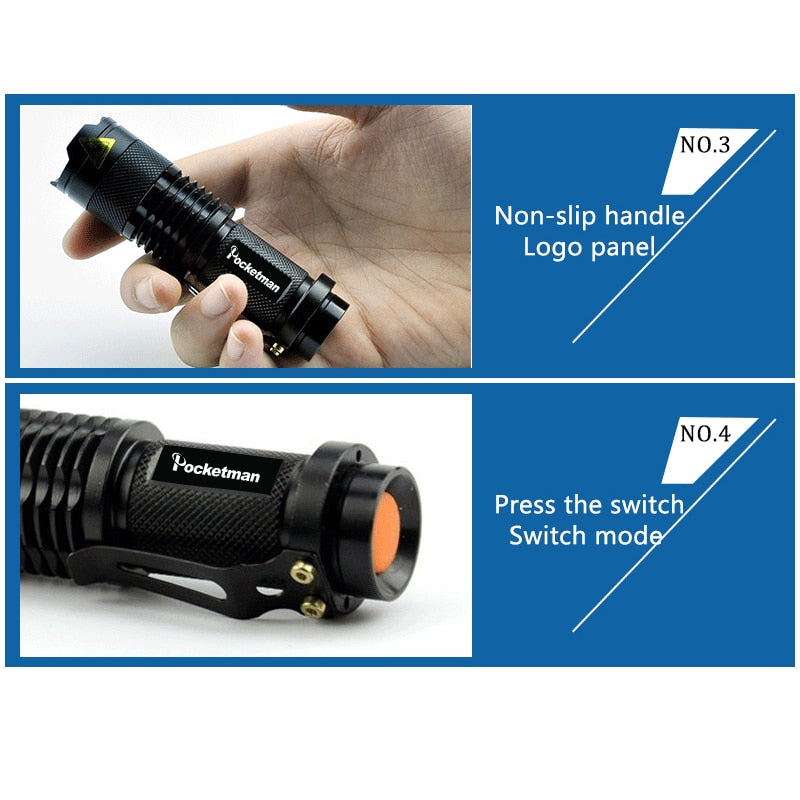 Powerful Tactical Flashlights Portable LED Camping Lamps 3 Modes Zoomable Torch Light Lanterns Self Defense 6pcs/Lot z50