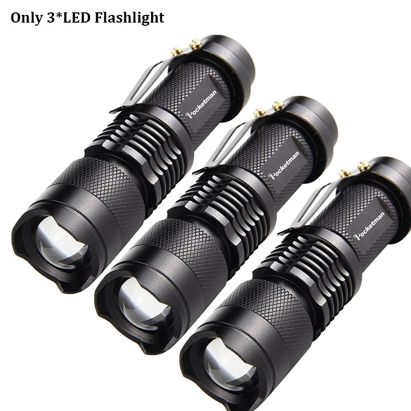 Powerful Tactical Flashlights Portable LED Camping Lamps 3 Modes Zoomable Torch Light Lanterns Self Defense 6pcs/Lot z50