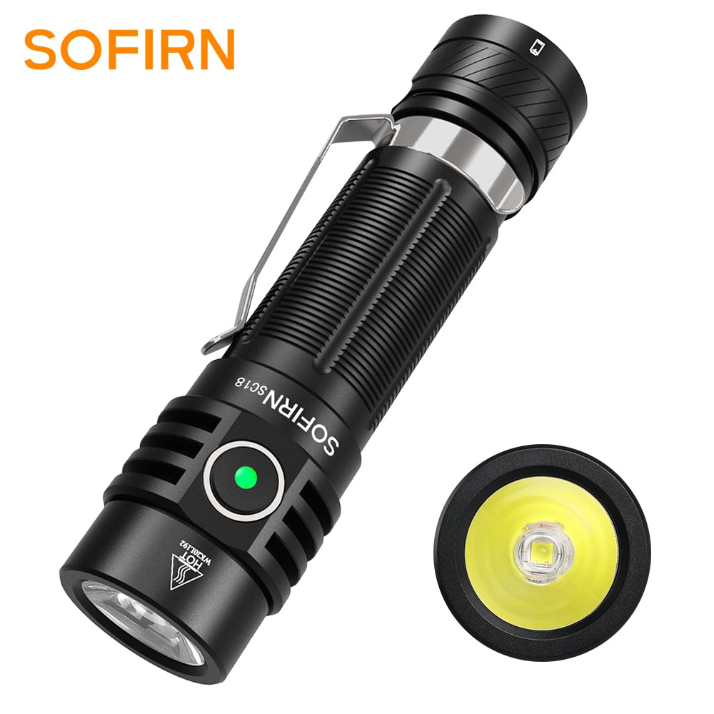 Sofirn SC18 1800lm EDC Flashlight USB C Rechargeable SST40 LED 18650 Torch TIR Optics Lens Lantern with Power indicator