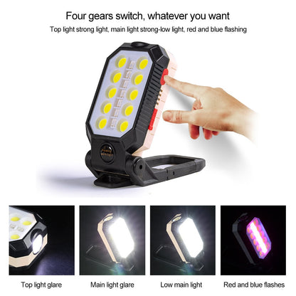 USB Rechargeable Portable LED Flashlight COB Work Light Adjustable Waterproof Camping Lantern Magnet Design ,Built-in Battery