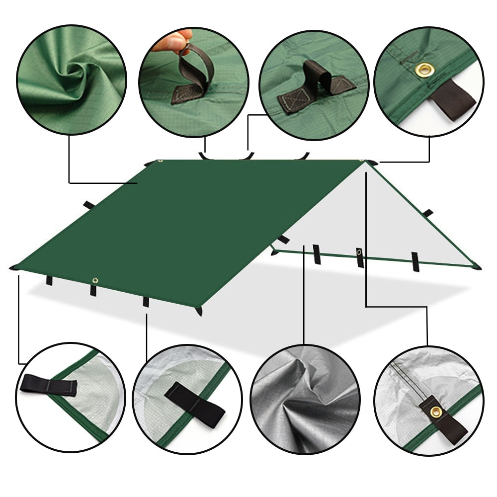 4x4m 4x3m 3x3m 19 Hang Points Tent Tarp Survival Sun Shelter Shade Canopy Outdoor Backpacking Waterproof Camping Awning SunShade