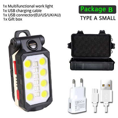 USB Rechargeable Portable LED Flashlight COB Work Light Adjustable Waterproof Camping Lantern Magnet Design ,Built-in Battery