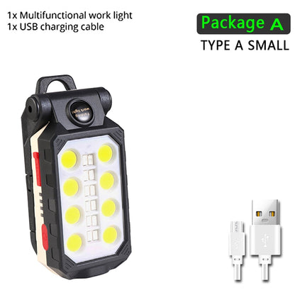 USB Rechargeable Portable LED Flashlight COB Work Light Adjustable Waterproof Camping Lantern Magnet Design ,Built-in Battery