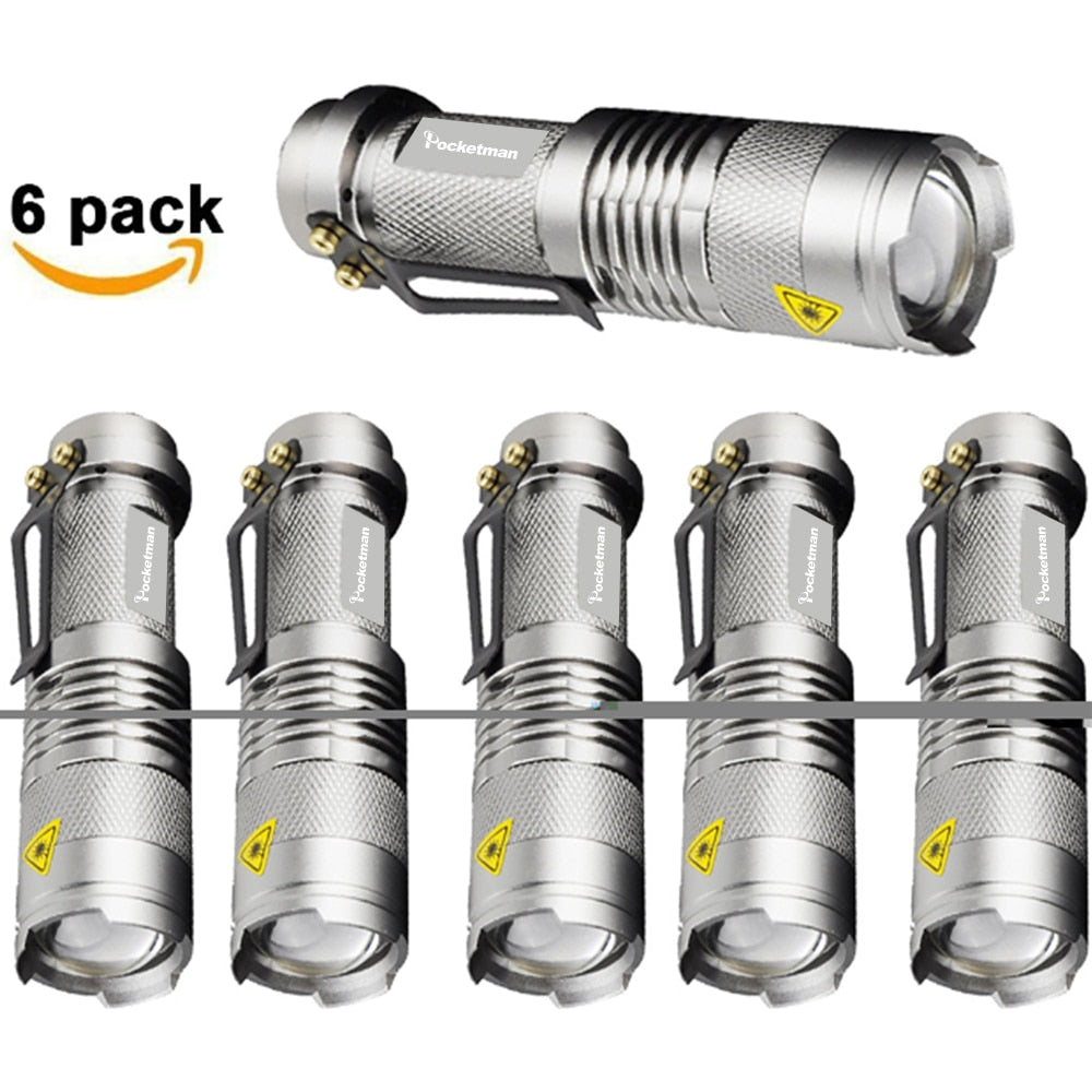 Powerful Tactical Flashlights Portable LED Camping Lamps 3 Modes Zoomable Torch Light Lanterns Self Defense 6pcs/Lot z50