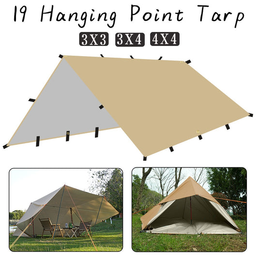 4x4m 4x3m 3x3m 19 Hang Points Tent Tarp Survival Sun Shelter Shade Canopy Outdoor Backpacking Waterproof Camping Awning SunShade