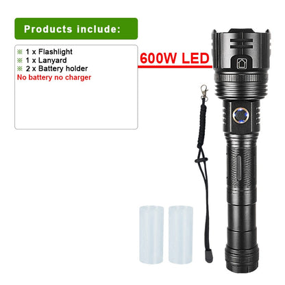 1000000LM 600W LED Powerful Flashlight USB Recharge Flash Light 12000MAh  LED Flashlight Zoom Tactical Lantern Long Shot Torch