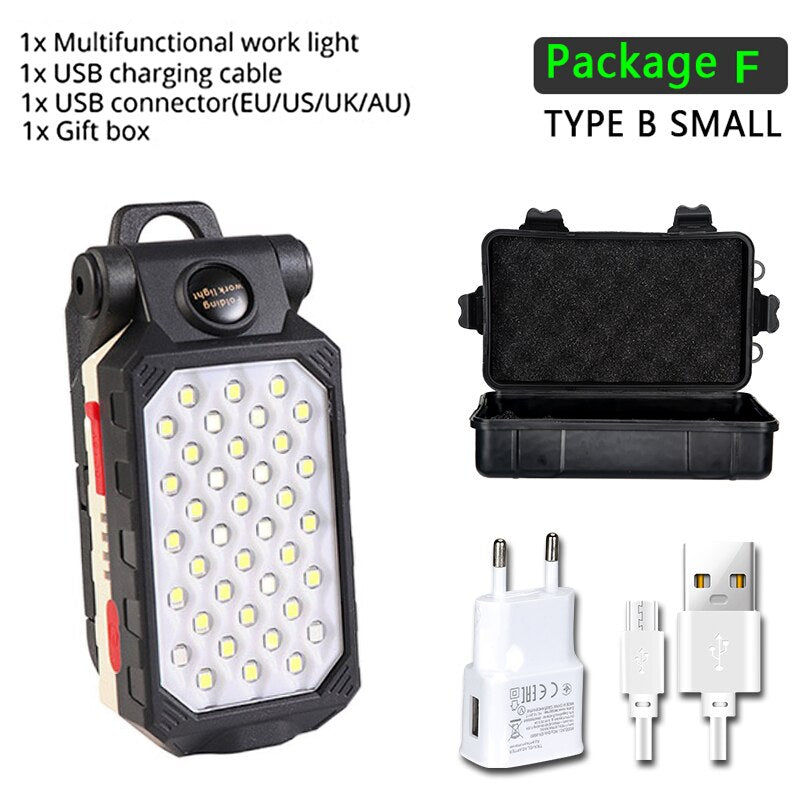 USB Rechargeable Portable LED Flashlight COB Work Light Adjustable Waterproof Camping Lantern Magnet Design ,Built-in Battery