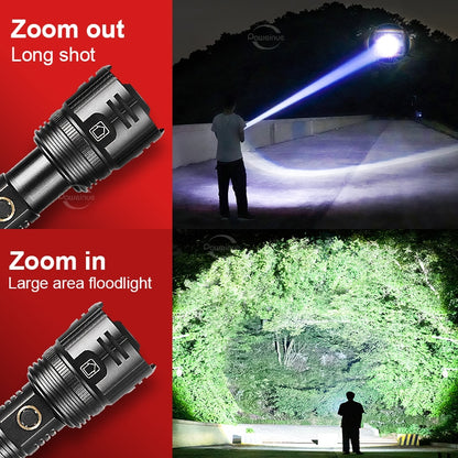 1000000LM 600W LED Powerful Flashlight USB Recharge Flash Light 12000MAh  LED Flashlight Zoom Tactical Lantern Long Shot Torch