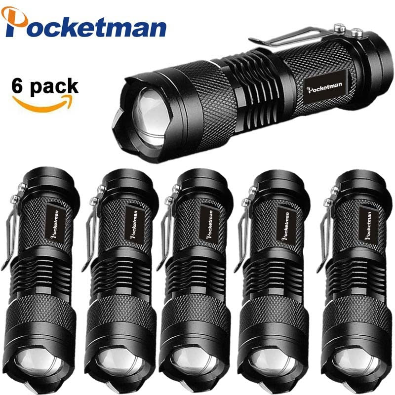 Powerful Tactical Flashlights Portable LED Camping Lamps 3 Modes Zoomable Torch Light Lanterns Self Defense 6pcs/Lot z50