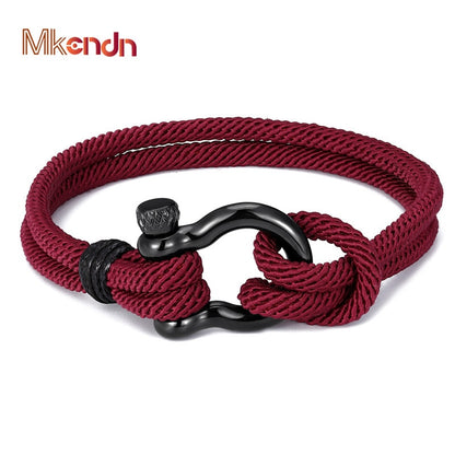 MKENDN Navy style Camping Parachute cord Survival Anchor Bracelet Men Women with Black Stainless Steel Sport Buckle