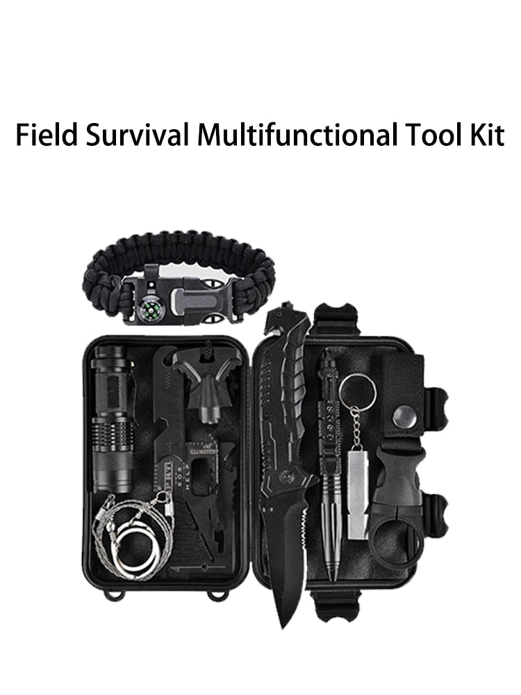 Outdoor Survival Kit Military Field Multi-functional Kit Survival Wristband Whistle Knife Electric Torch Camping Hiking Tools